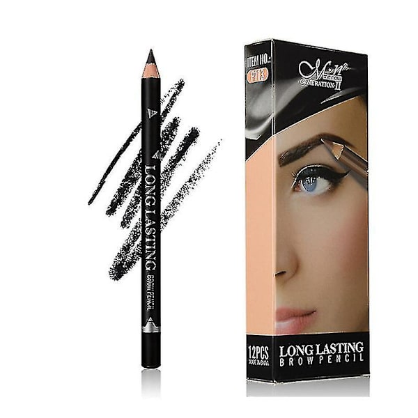 12 stk./pakke øjenbrynsblyanter eyeliner, mat vandtæt øjenbrynsblyant langtidsholdbar eyeliner øjenmakeup（sort）