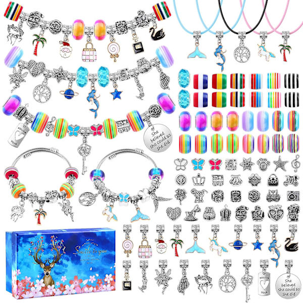 90 st charm armbandssats, gör-det-själv smyckestillverkningssats med färgade pärlor, charmhängen, pärlor för smyckestillverkning jul