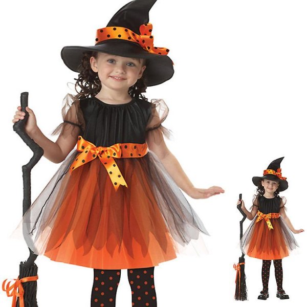 Halloween kostyme hekseklær Cosplay lang hettekappe for barn (130 cm gul)