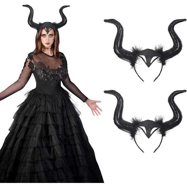 2 stk. Demon Horn Pandebånd Dronning Pandebånd Sort Fest Cosplay Fan