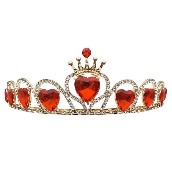Guld Tiara rött hjärta krona och halsband kronsmycken set