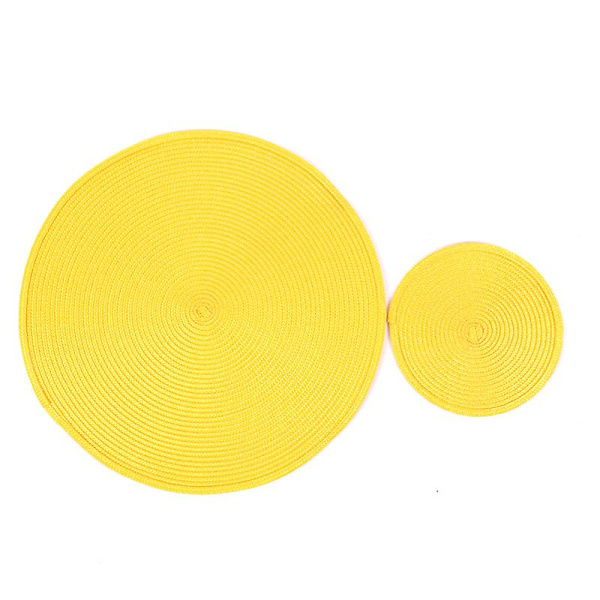 2 kpl pyöreä punospaikka, muodikkaat PP-ruokapöydän mattolevytyynyt 18 cm keltainen