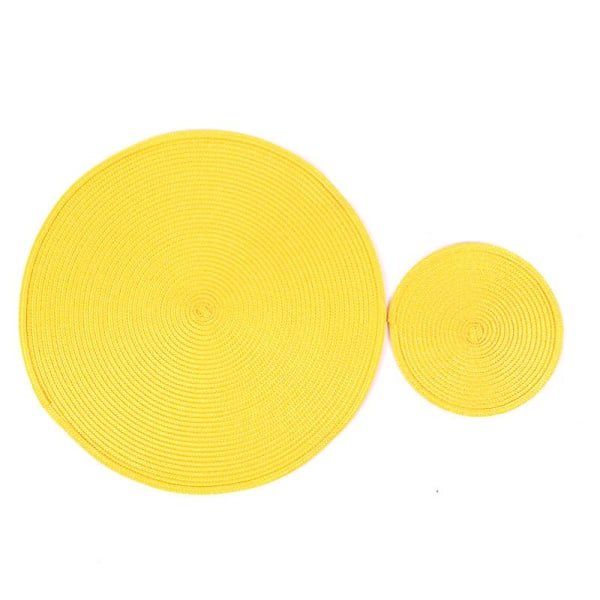 2 stk Runde Vevde Plassmatter Mote Pp Spisebord Matte Disk Pads 18CM gul