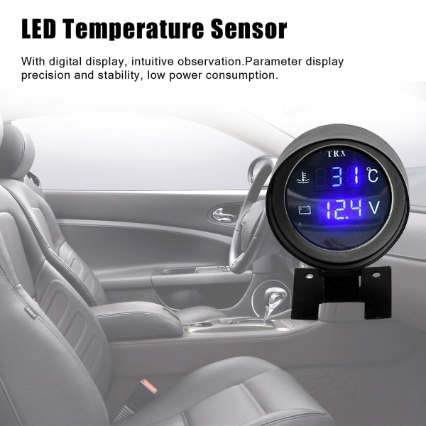 Led Digital Bil Lastbil Vatten Temp Mätare Temperatur Sensor Voltmeter Spänning 2 I 1 12.0v 24v