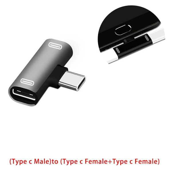 Dobbelt Type C Usb-c Hovedtelefon Hovedtelefon Lyd Opladning Oplader Adapter Splitter