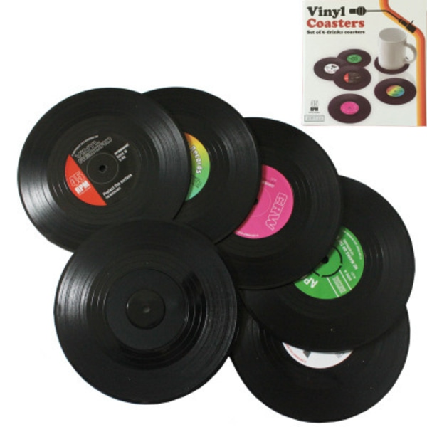 6 Vinylunderlägg med Retro CD-skiva, Dryckesunderlägg, Underlägg, Re