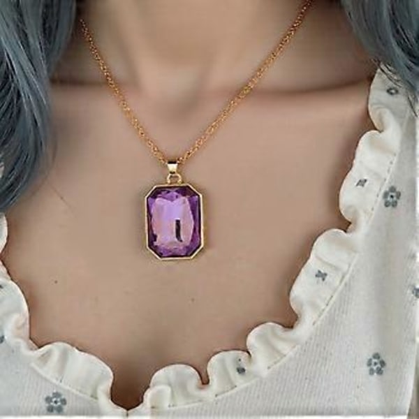 Elegant, solid firkantet halskjede med legering og cubic zirconia, moteaccessoir for kvinner, bursdagsgaver, lilla Purple