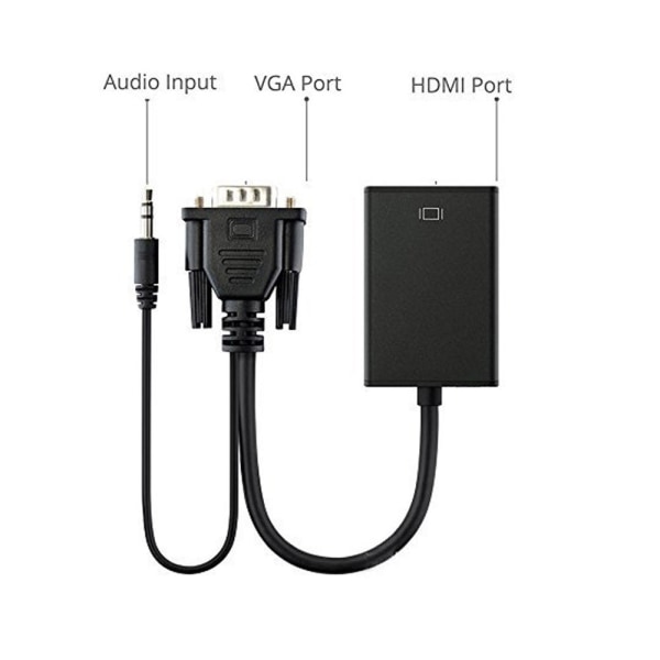 VGA Hanne Til HDMI Hunne Converter Adapter Kabelutgang 1080P HD+A