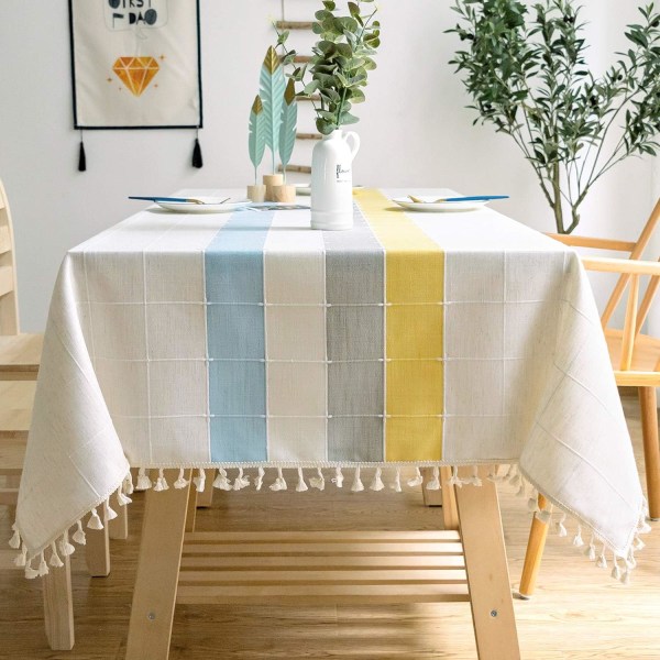 Bomulls- og linrektangulær duk Solid Plaid Broderi T