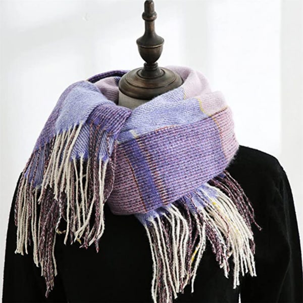 Purple checked warm cashmere scarves long