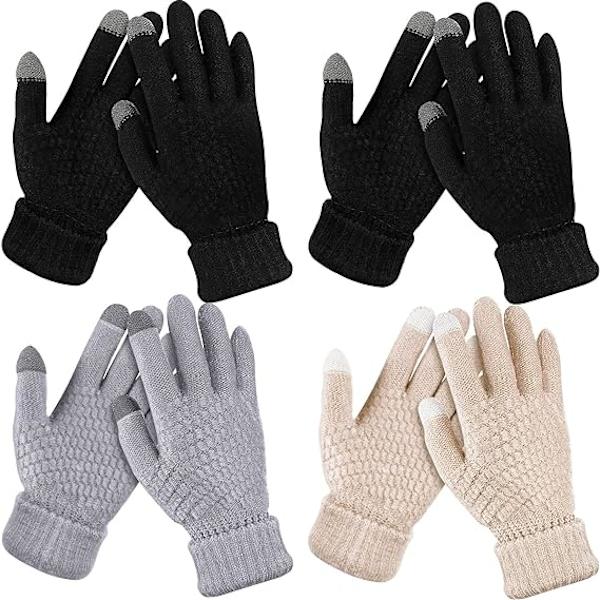 4 par dam vinter touch screen handskar varma fleecefodrade stickade handskar