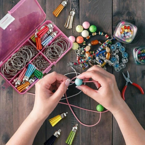 200 st Acrylic Keychain Maker Kit Klar akryl Nyckelring Tomma och färgade tofsetiketter