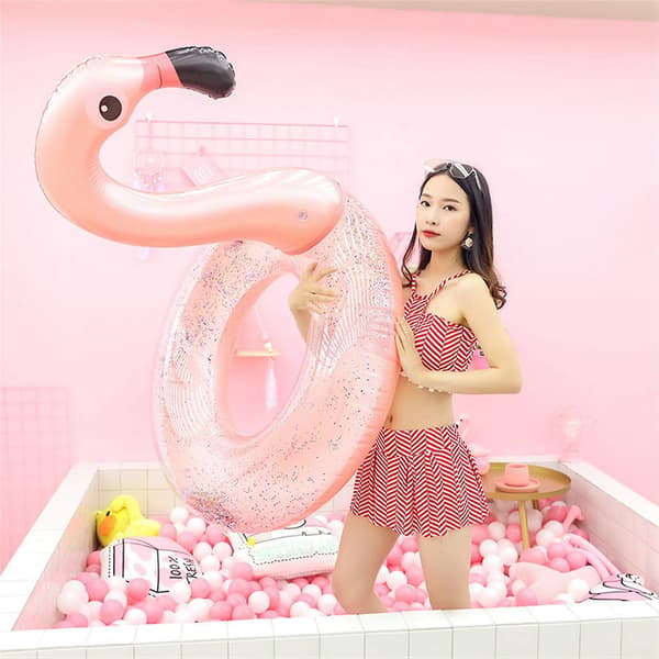 Simring, Rosegold Flamingo Uppblåsbar Cirkel Pool Float Simring För Barnleksaker