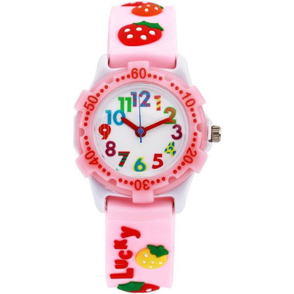 Pædagogisk ur til børn piger Kvarts hvid skive med 3D Pa
