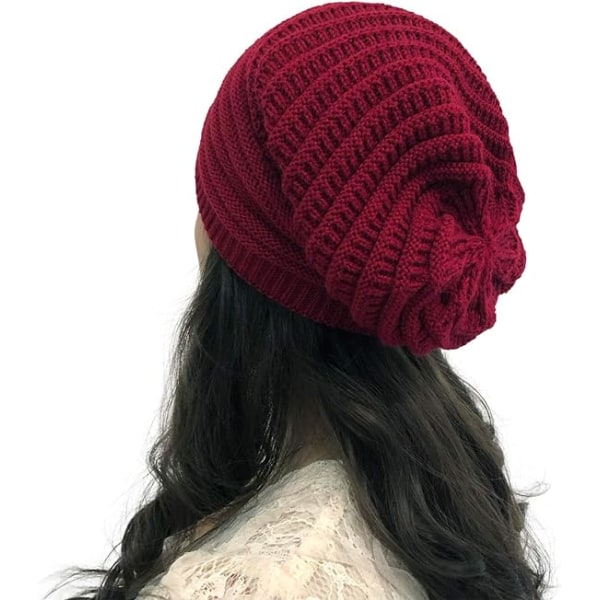 Jujube Rød Kvinne Kabel Beanie Caps Slouchy Strikket Huer Skull Cap