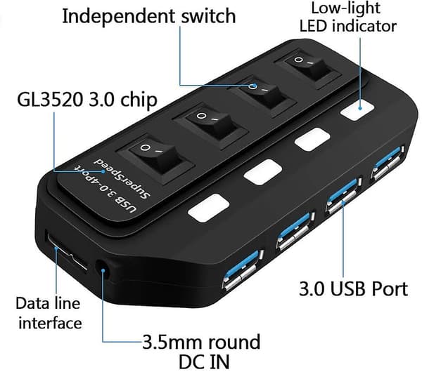 Usb Hub 3.0 med 4 porte Superspeed Data Hub