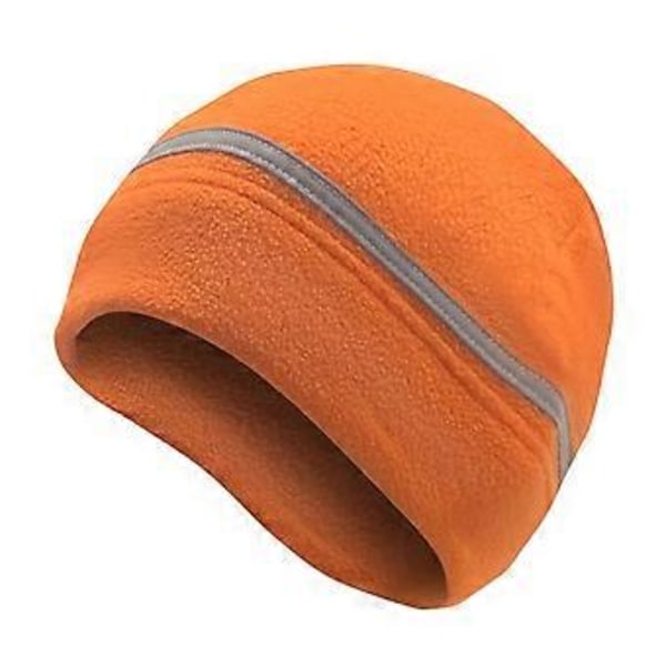 Reflekterende Fleece Lue Vinterlue med Reflekterende Stripe Fleece Tykk Hodeskallelue Sikkerhetslue for Ski Sykling Ridning Vandring (oransje)