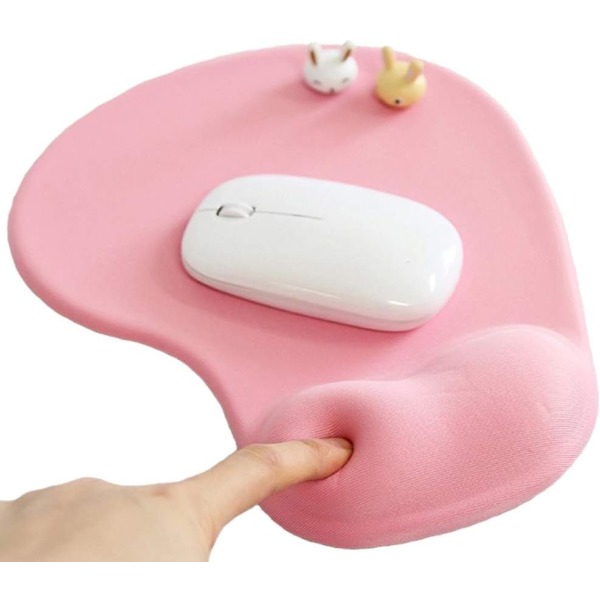 Musmatta med handledsstöd - Gelhandledsstöd, Ergonomiskt handledsstöd för kontorsmusmatta - Gummibas för spelmatta (Rosa) Designad för bärbara datorer