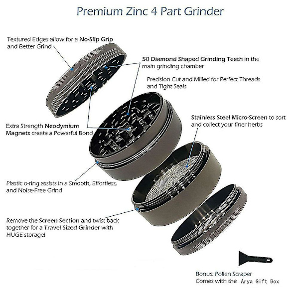 Premium urte grinder, zinklegering krydderikværn til urt/blad/røg