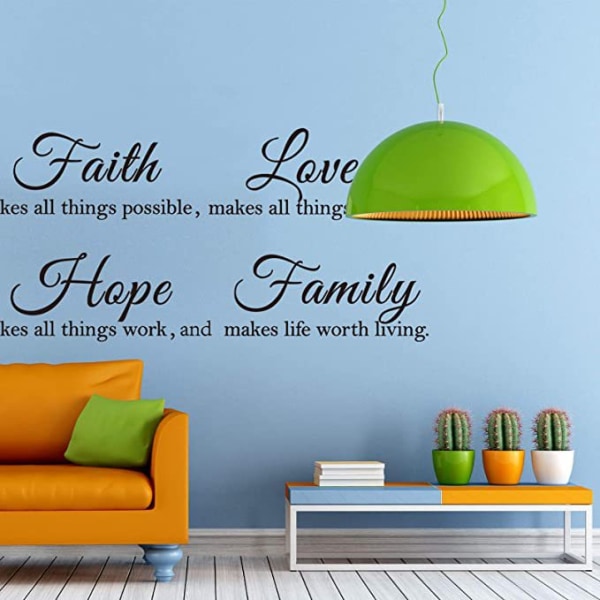 3 ark Vinyldekaler Faith Hope Love Family Inspirerande vägg