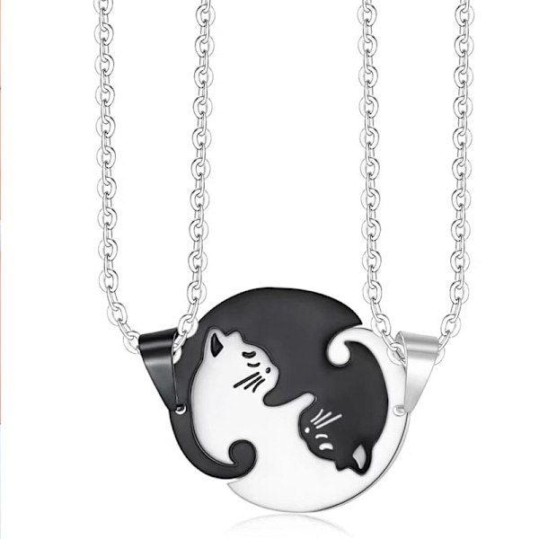 Parhänge för pojkvän och flickvän i rostfritt stål, matchande relation, enkelt sött katthjärta Yin Yang-halsband