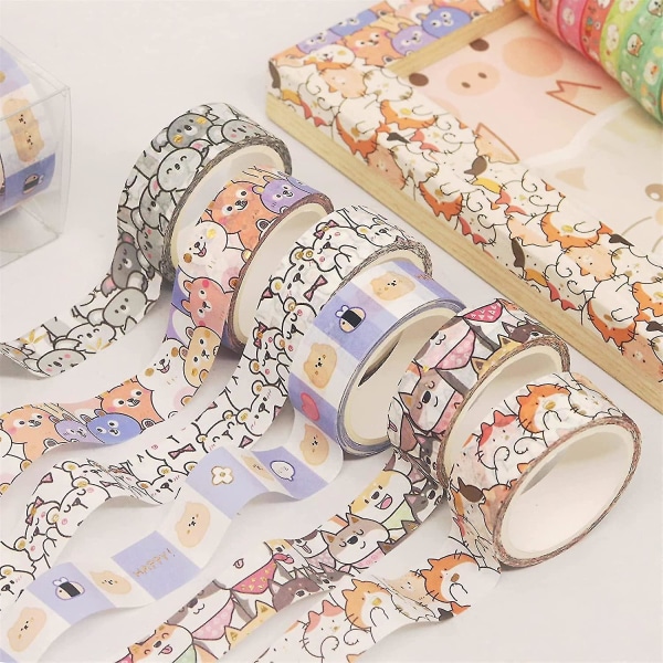 Kawaii søde tegneserie Washi Tape Sæt - 18 ruller tynde dyreguld udsmykning dekorative maskeringstape