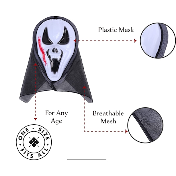 Uhyggelig spøgelsesmaske til Halloween Cosplay Kostumefest Maske (Rød hak)