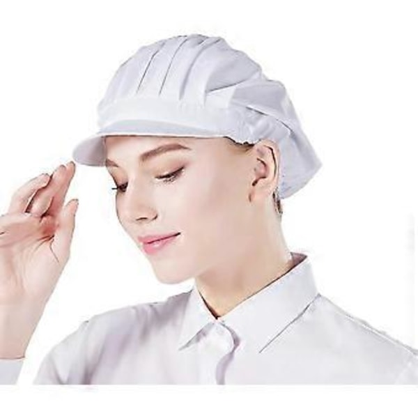 1 stk. Unisex Kokkehue Elastisk Kokkehue Køkken Bage Madlavningshue til Mænd Kvinder med Skygge - Hvid