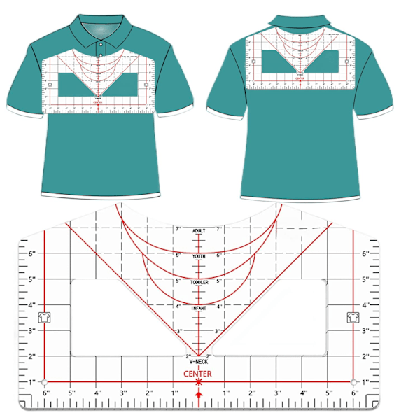 1 x T-shirt linjal vinyl justering guide, linjal för designcenter