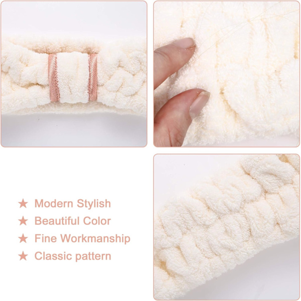 (vit, grå, khaki) 4-pack Mikrofiber Spa-Hårband för Hudvård