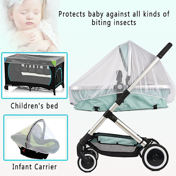 Barnevognsnet, Universal Myggenet Beskyttelse mod Fluer, Insekter og Kryb til Klapvogn, Barnevogn, Lift, Stroller, Vugge, Kurv