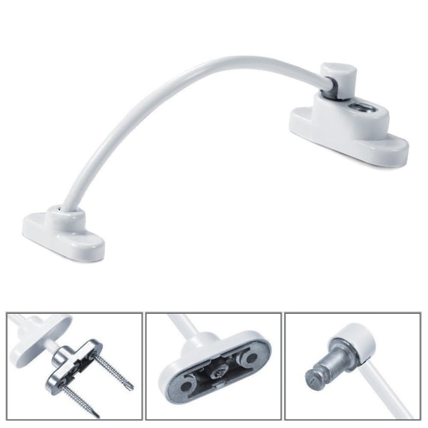 Säkerhetsfönster Dörrlås Dörrsäkerhetslås Högpresterande Kabel och Nyckellås för Baby Barn och Katt, (Vit, 2PCS)