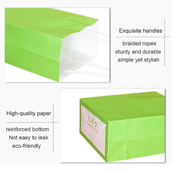 Små gaveposer Grønne Kraftpapirposer med håndtak for festutstyr (27 x 21 x 11 cm)（20 stk）