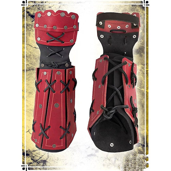 2 st medeltida samurajläder rustning armguard bågskytte armvakt riddare vante handledsskydd steampunk långa handskar vambraces（röd）