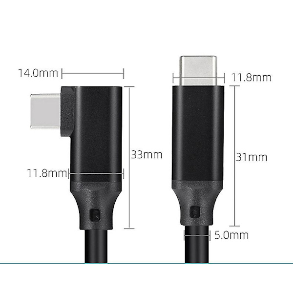 Vr Data Kabel Albue Type-c Data Kabel Usb3.1 Gen 2 Dobbelt Han Video Projektionskabel 20 Vr Mobil Spilkabel 0.5M Grå