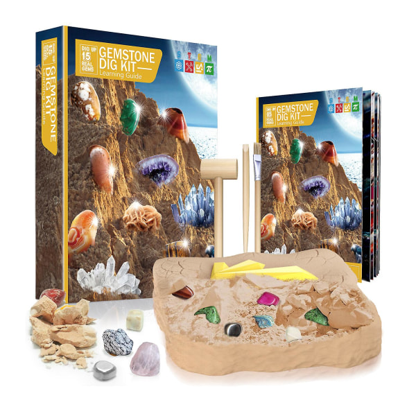 Mega Gemstone Dig Kit Gräv upp 15 riktiga ädelstenar, vetenskap &amp; Pedagogiska leksaker gör bra barnaktiviteter