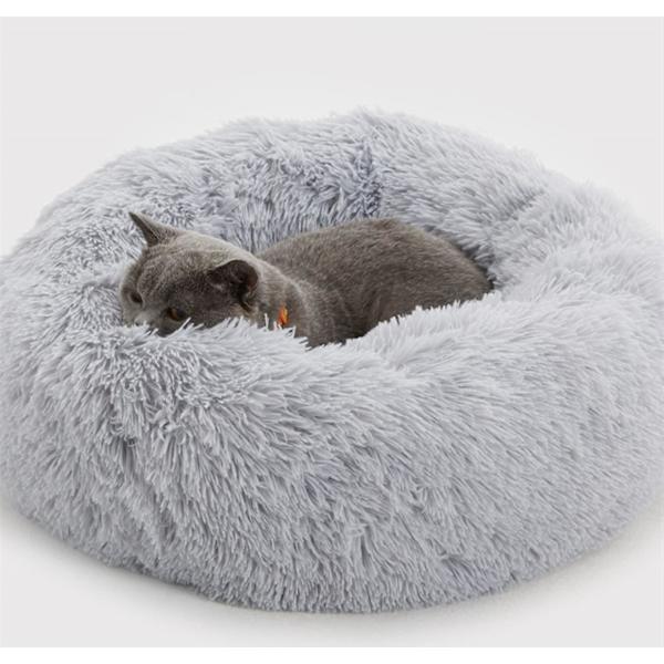 Plys Donut Hunde Seng, beroligende rund hund katteseng blød og fluffy Cuddler kæledyr pude selvoppvarmende hvalpesenge lys grå