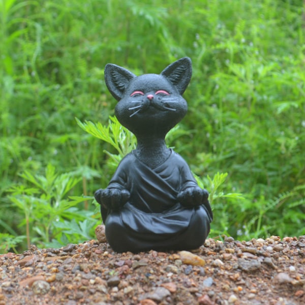 Black meditating kitten resin ornament