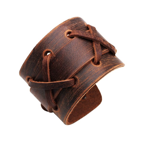 Brunt autentiskt armband med bred manschett i äkta läder Casu