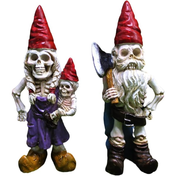 2 stk. Resin Halloween Skull Gnome Ornament Halloween Skull Gnome Familie Sett Gutter og Jenter Halloween Gaver