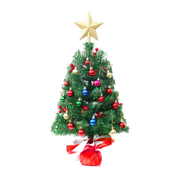 45cm Mini konstgjord julgran med dekorationer och LED Stri