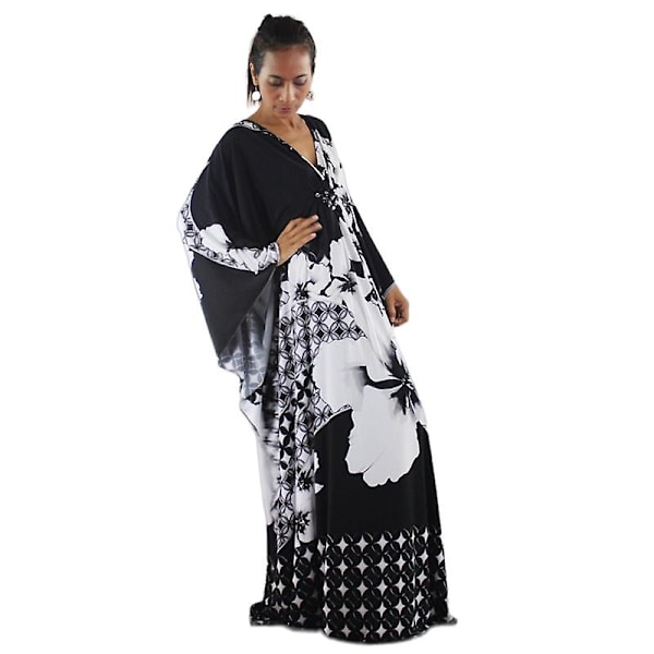 Dame Print Maxi Kjole Flagærme Strandkjole Plus Size Sommerkjole Badetøj Kaftan Cover-ups Dn0519