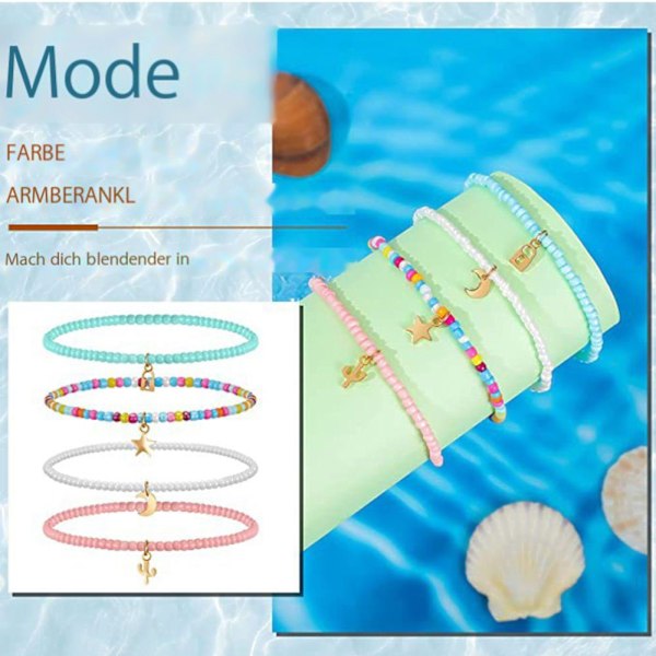 Anklet 4stk Sommer Boho Lagdelt Perle Ankelkæde Elastisk