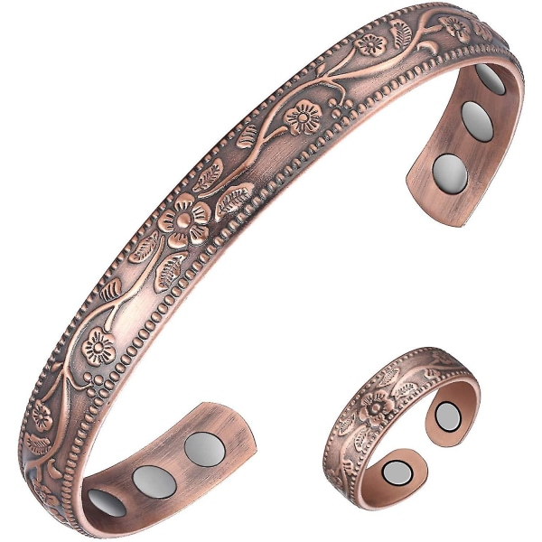 Magnetic Bracelet Ring Set Pure Copper Arthritis Pain Anxiety Relief