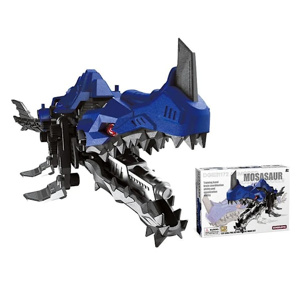 Simuleret mekanisk børns kreative dinosaur actionfigur elektrisk puslespil samlemodel legetøj（Blå Mosasaur）