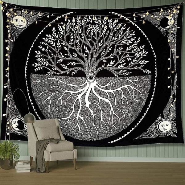 Livets träd Väggtapet Sol och Måne Estetisk Tapestry Wall H