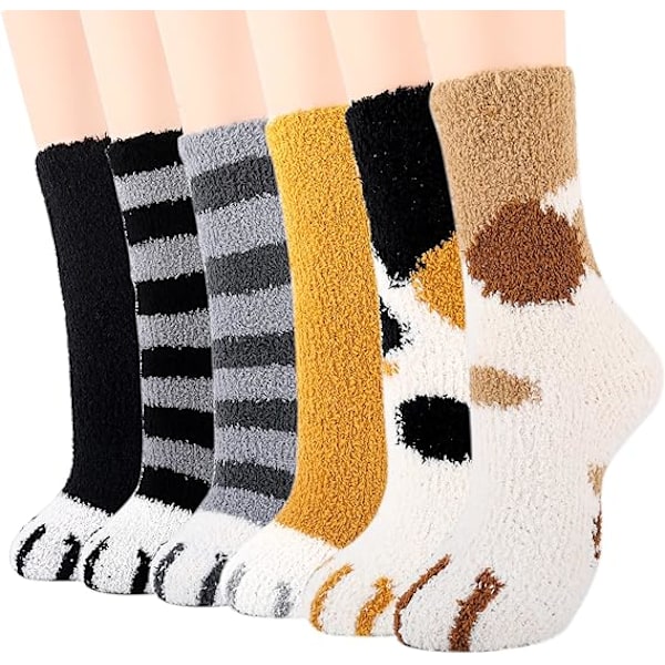 Varmstrumpor för kvinnor, kattstrumpor, kattpåtassar, termisk fleece, vinter