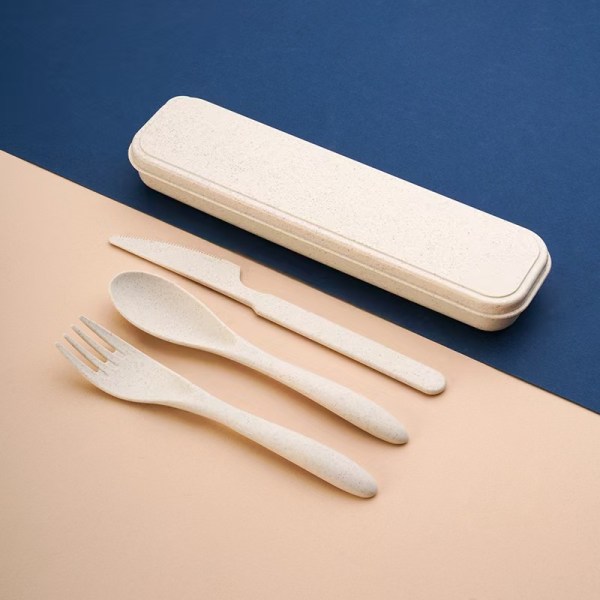 Bestickset med fodral Beige Rosa Grön Blå 4 Bärbar Plastbestick