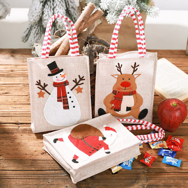 3 stk. Burlap Gavepose Tredimensionelt Broderi Børns Cand