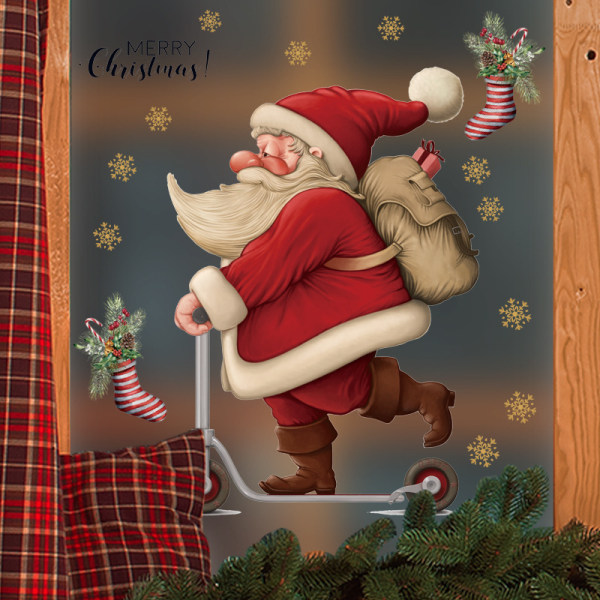 2 Skateboards Santa Claus Shopping Mall Window Glass Christmas De